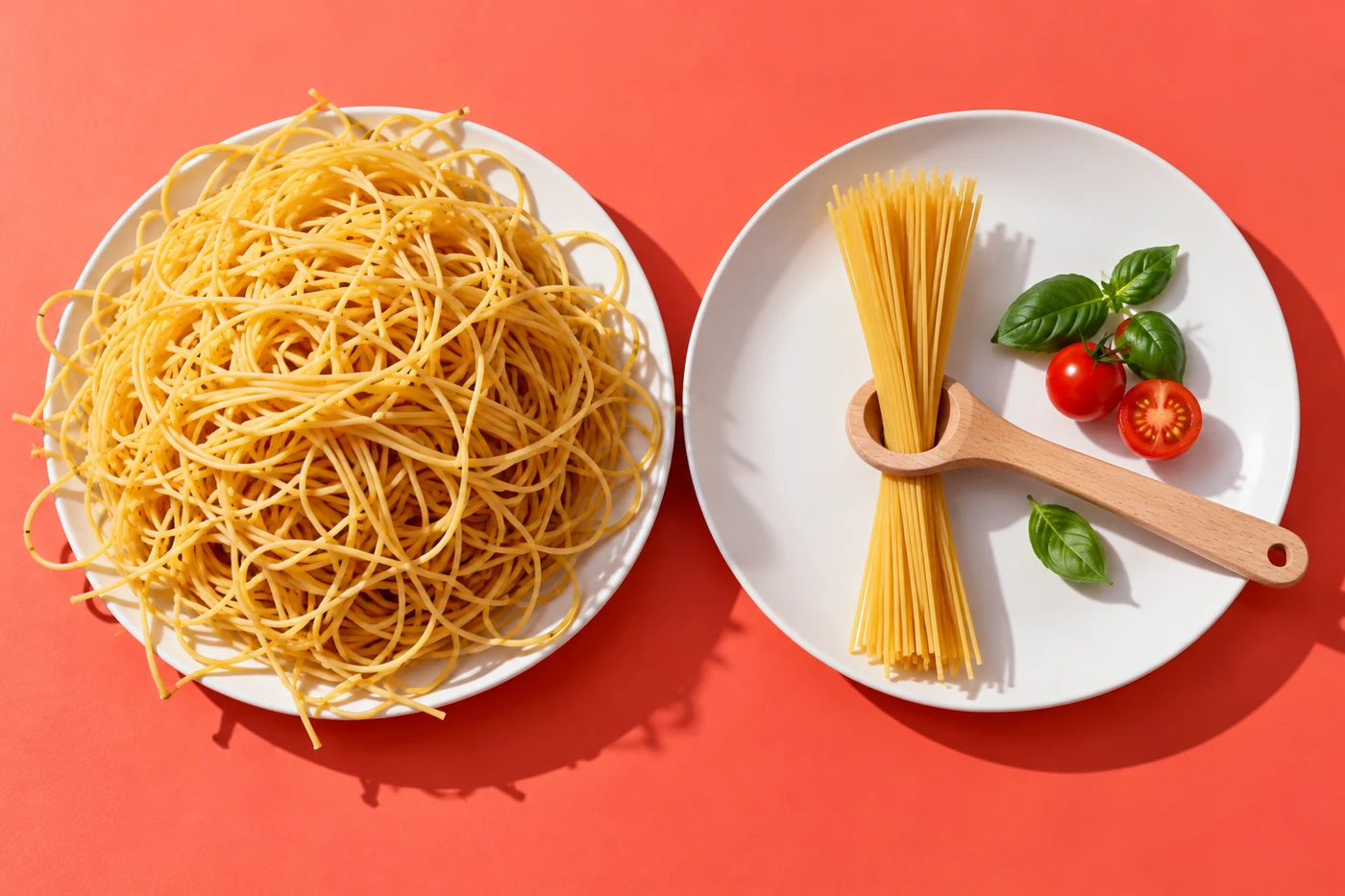Conceptual comparison of pasta portions on two plates